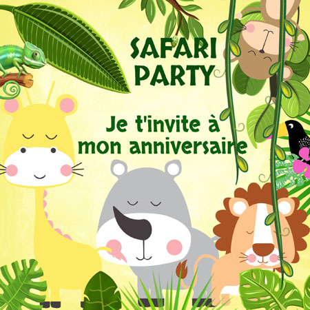 Créer une invitation anniversaire safari, jungle ou savane